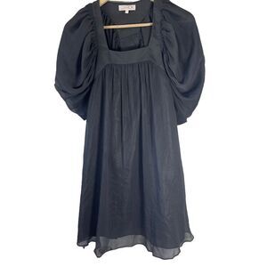 La‎ Rok Grey Pouf Sleeve Embroidered Dress  Sz S